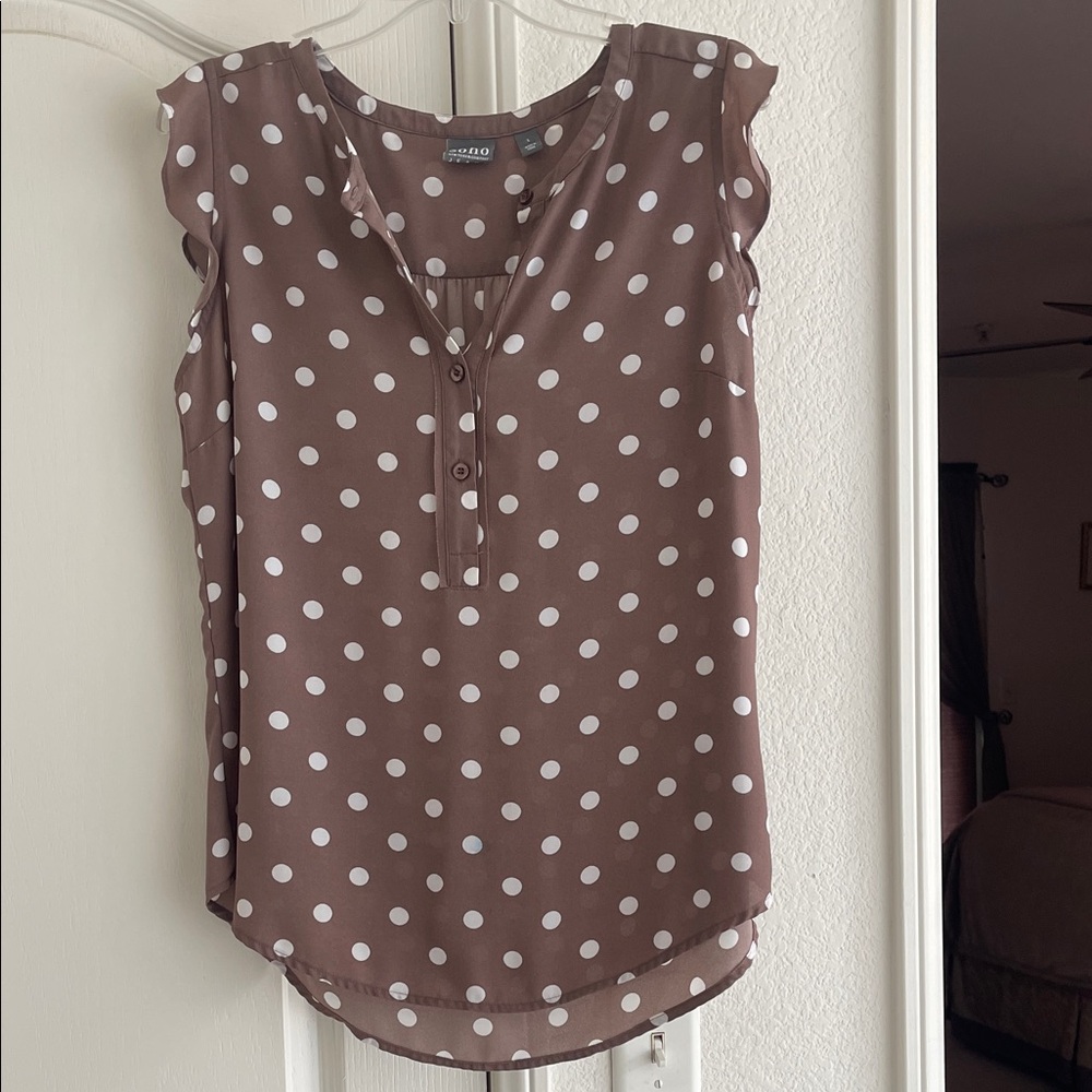 JODIFL Brown and White Polka Dot Blouse.  No snags, no stains.